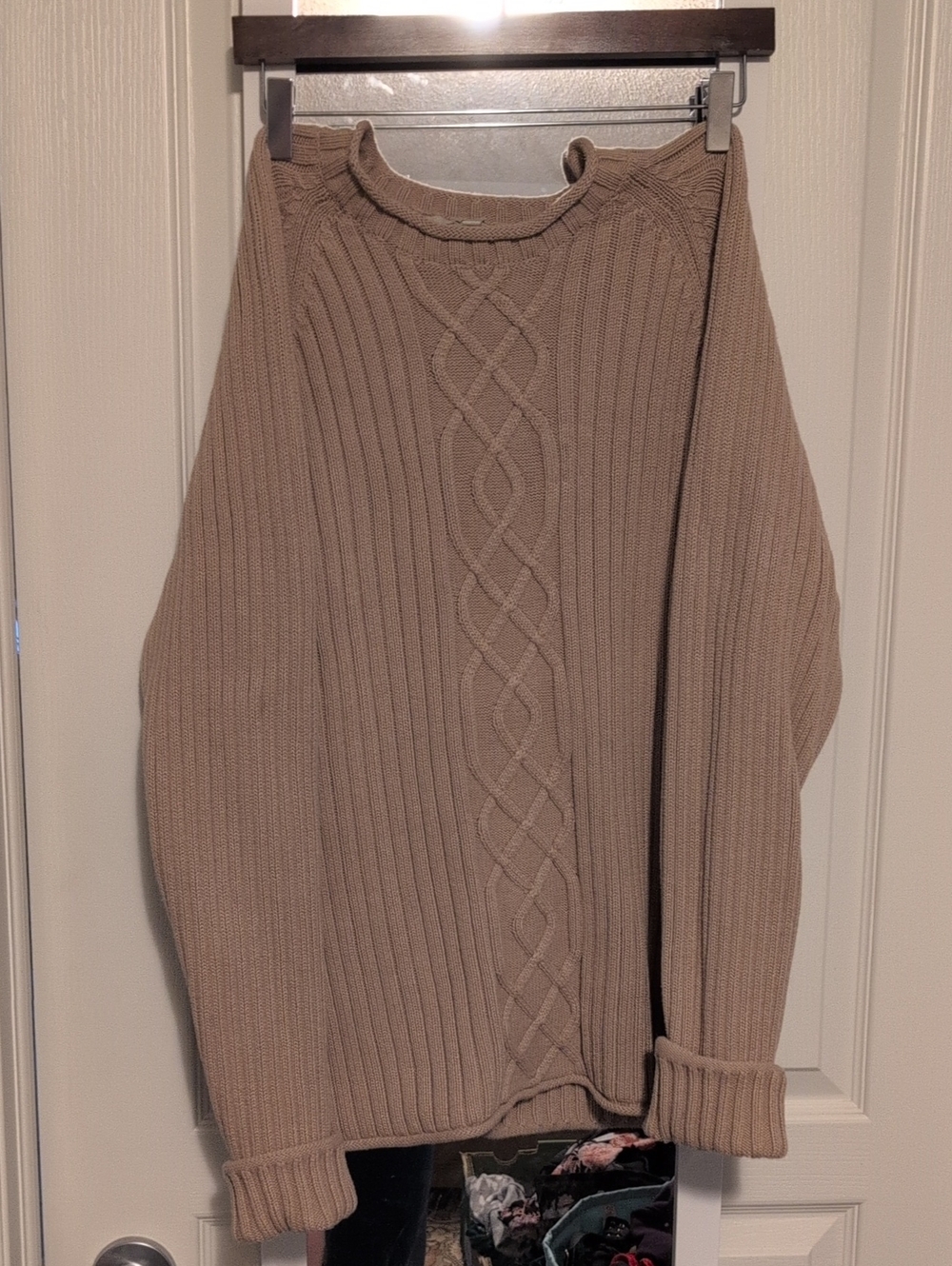 RW&CO. Taupe Cable-Knit Crewneck Sweater